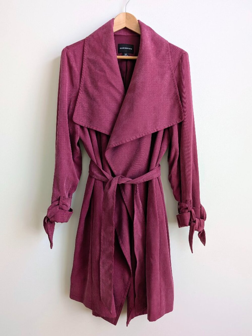 Club Monaco Large deep raspberry pink soft trench coat jacket wide collar